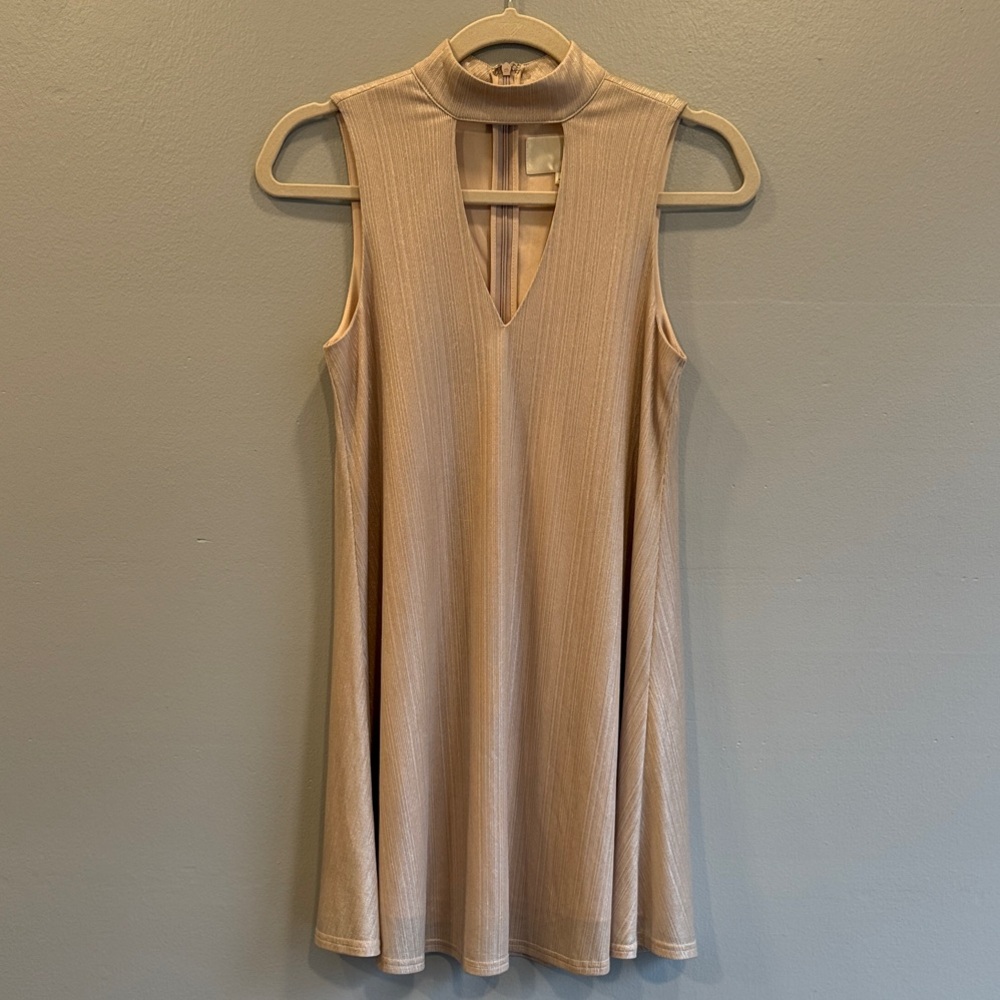 J.O.A. Champagne Shift Dress - NYE Shimmer Party Loose Fit Mini Dress